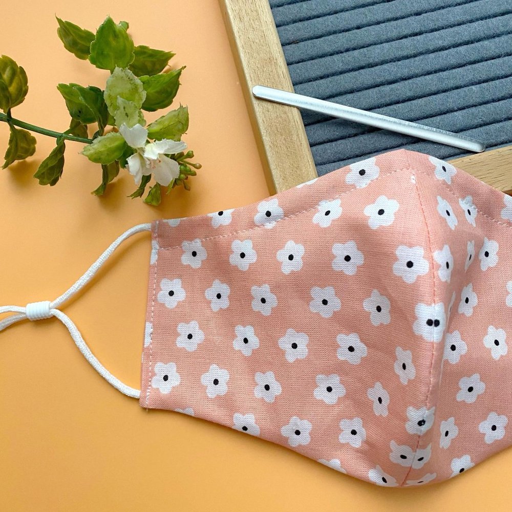 Cloth Face Mask - Light Orange Daisies